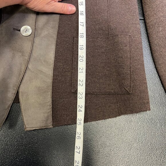 Eileen Fisher Womens Wool & Lamb Leather Blazer Jacket size Med Brown Suede Trim - Picture 9 of 10
